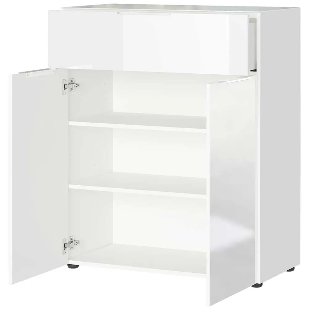 Wohnen Kommoden<83x101x42 Design Vertiko in Weiß mit Glas - Soraga