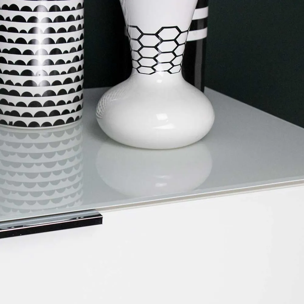 Wohnen Kommoden<83x101x42 Design Vertiko in Weiß mit Glas - Soraga
