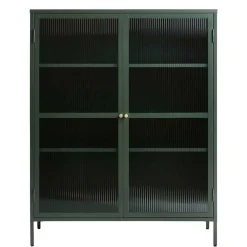Wohnen Highboards|Vitrinen<110x140x40 Dunkelgrüne Highboard Vitrine aus Stahl - Estellos