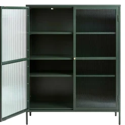 Wohnen Highboards|Vitrinen<110x140x40 Dunkelgrüne Highboard Vitrine aus Stahl - Estellos