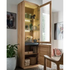 Wohnen Vitrinen<65x205x40 Echtholz Vitrine aus Wildeiche - Embleys