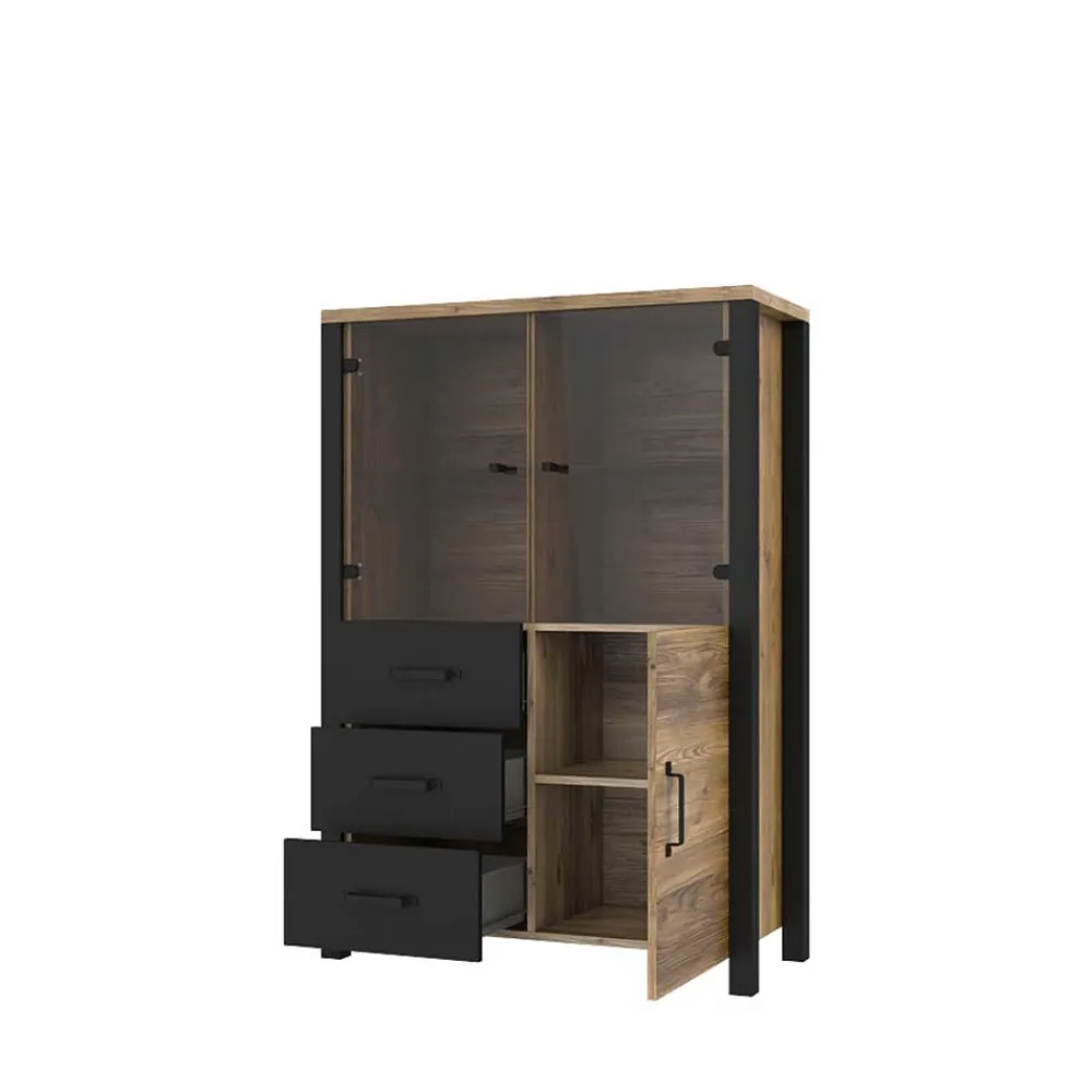 Wohnen Highboards|Vitrinen<101x146x43 Glastüren Highboard in Fichte NB - Simeona