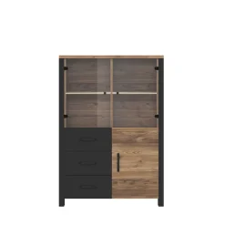 Wohnen Highboards|Vitrinen<101x146x43 Glastüren Highboard in Fichte NB - Simeona