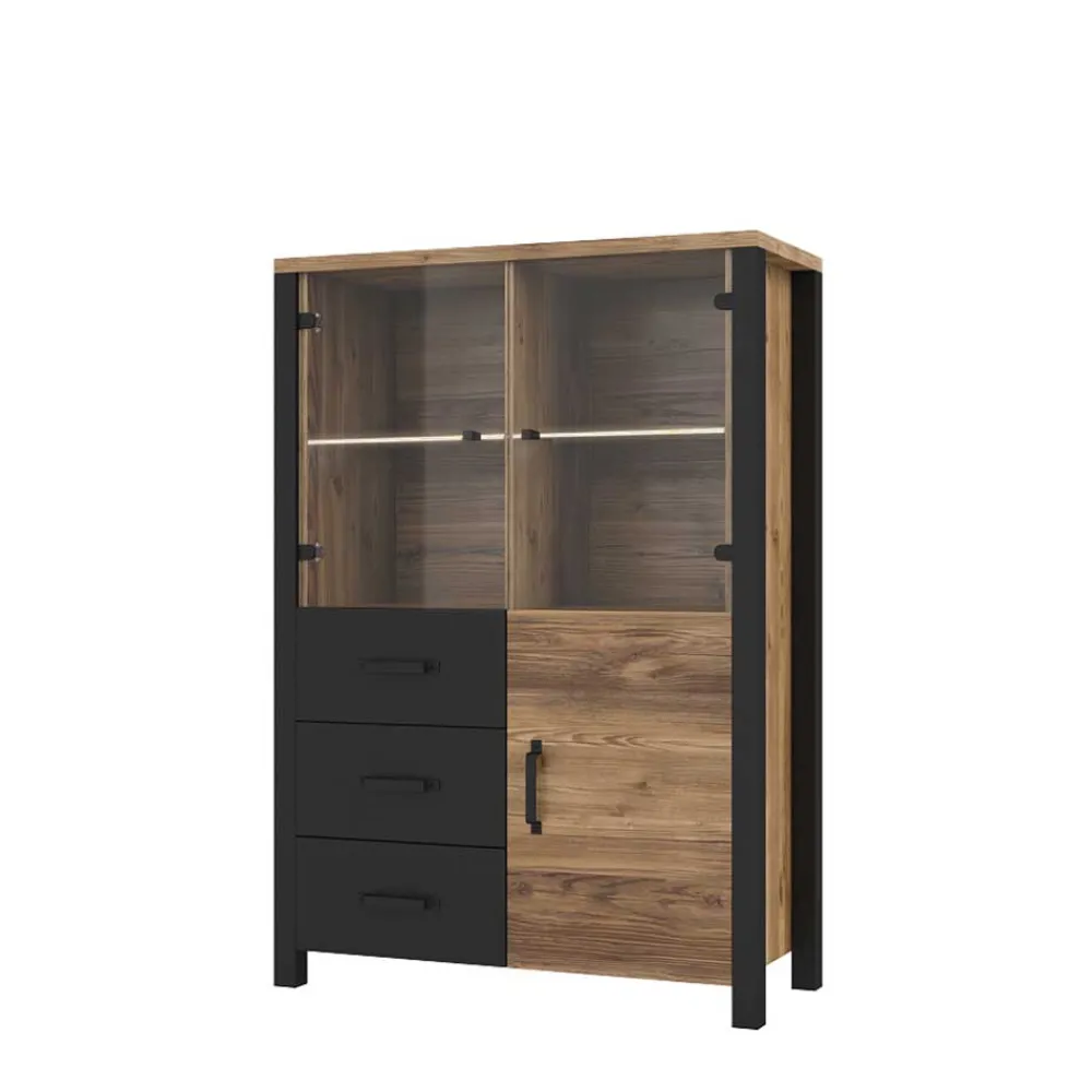 Wohnen Highboards|Vitrinen<101x146x43 Glastüren Highboard in Fichte NB - Simeona