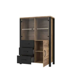 Wohnen Highboards|Vitrinen<101x146x43 Glastüren Highboard in Fichte NB - Simeona