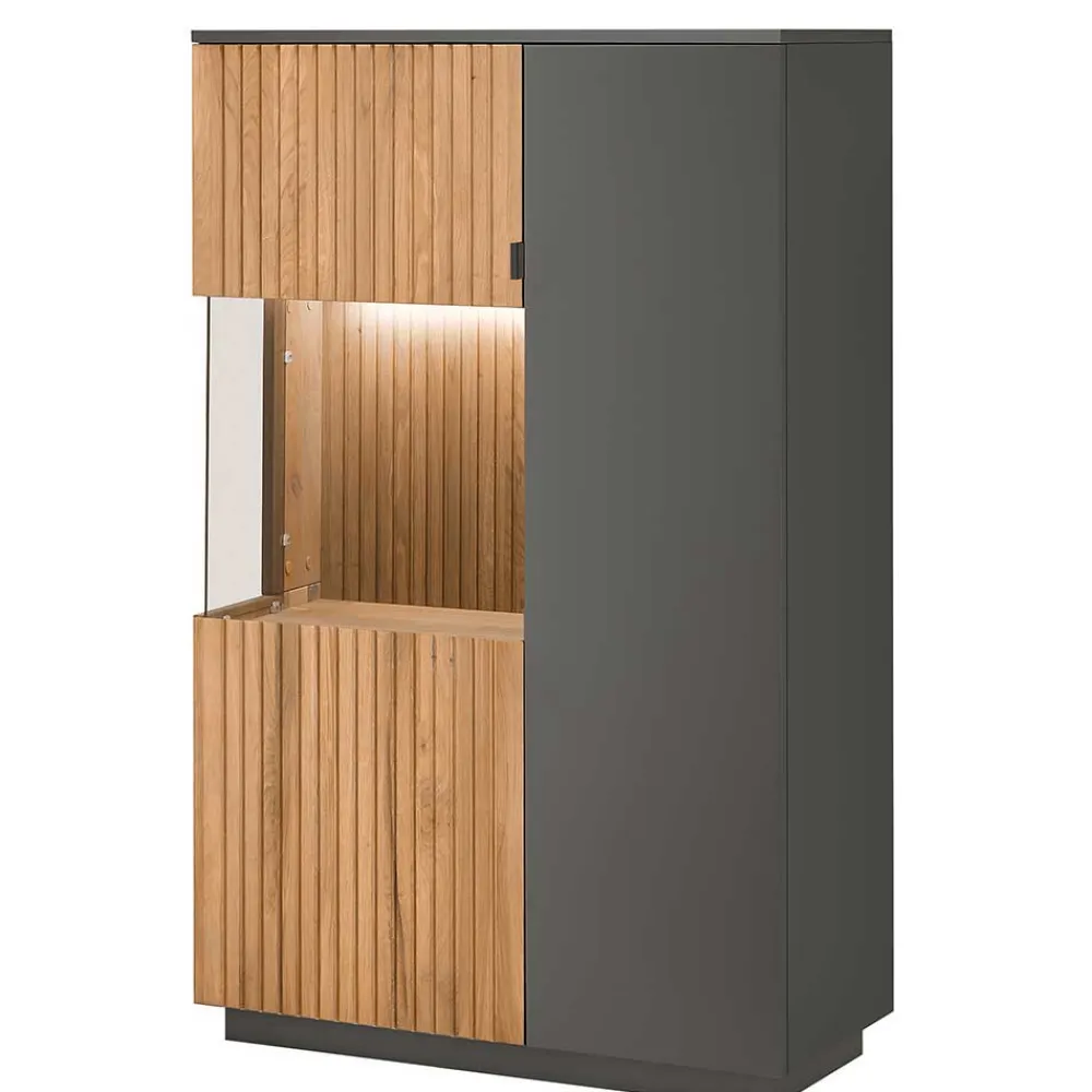 Wohnen Highboards|Vitrinen<92x152x40 Highboard in Anthrazit & Eiche Bianco - Cruzca