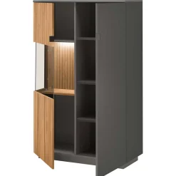 Wohnen Highboards|Vitrinen<92x152x40 Highboard in Anthrazit & Eiche Bianco - Cruzca