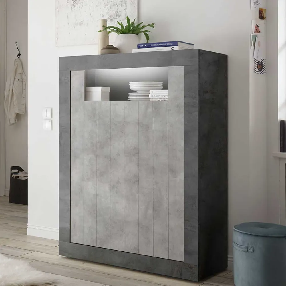 Wohnen Highboards<110x144x43 Highboard in Beton Grau Dekor - Beverli