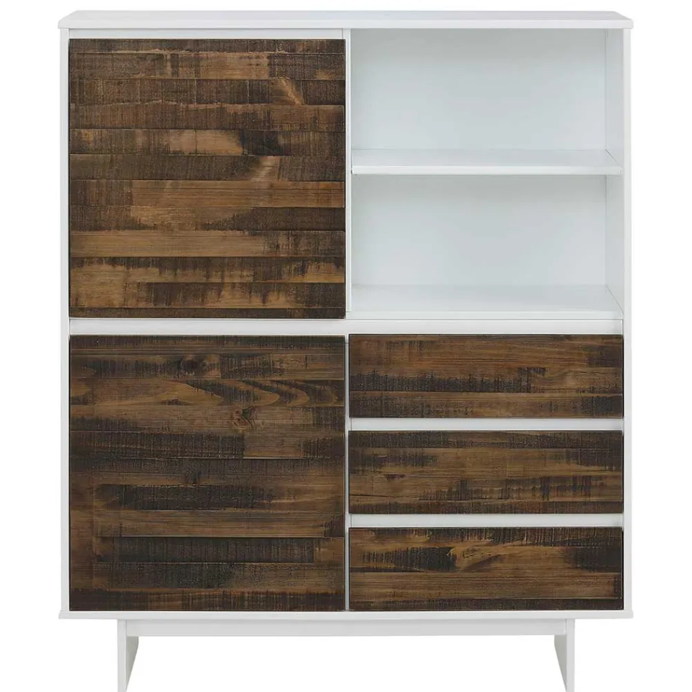 Wohnen Highboards<100x120x35 Highboard in Weiß & Kiefer dunkel - Chihu