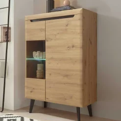Wohnen Highboards<90x134x40 Highboard mit Glaseinsatz 2-türig - Olcian