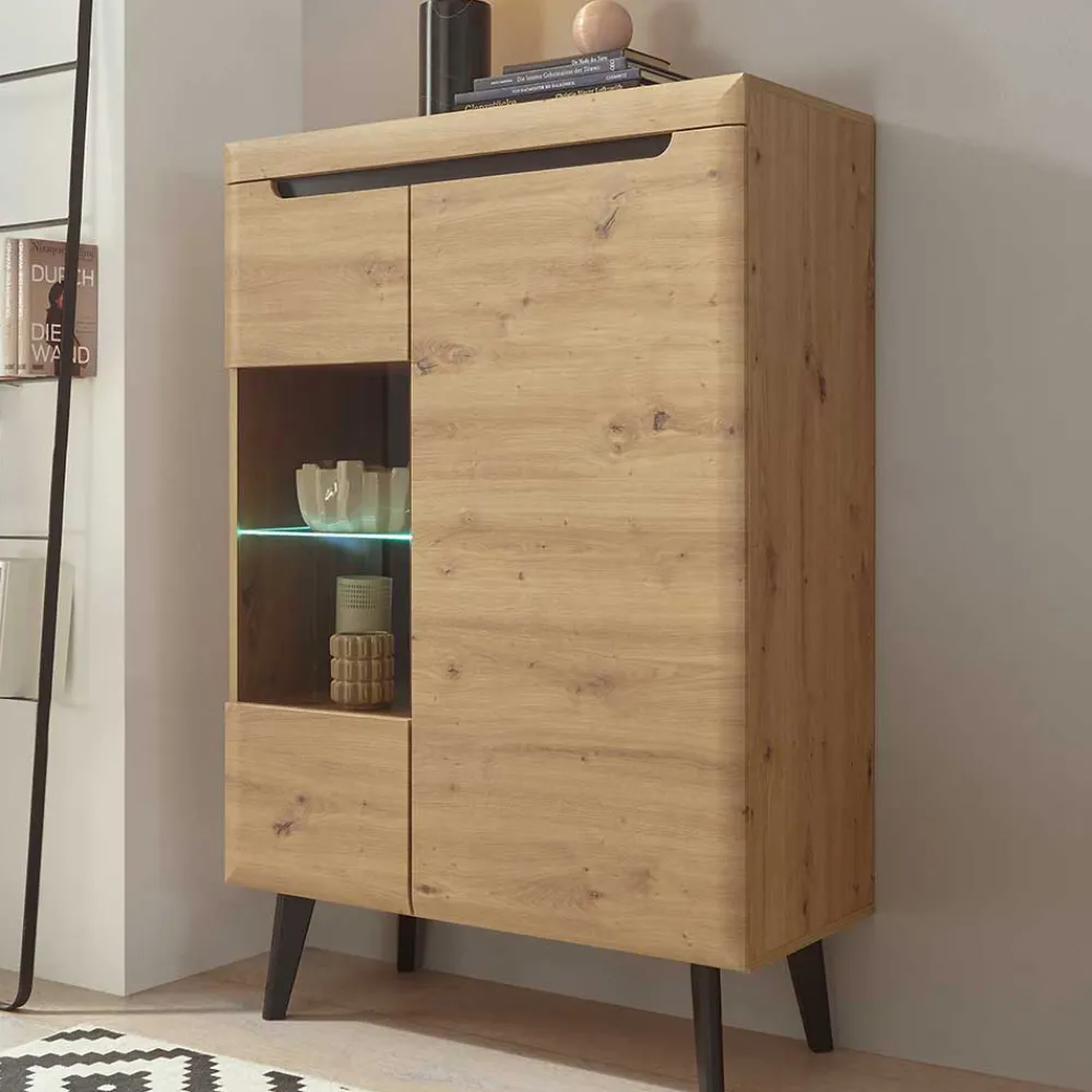 Wohnen Highboards<90x134x40 Highboard mit Glaseinsatz 2-türig - Olcian