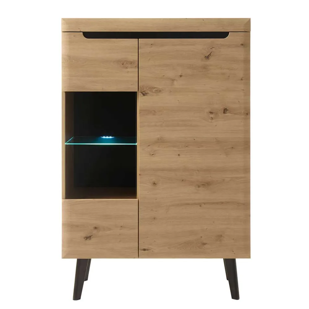 Wohnen Highboards<90x134x40 Highboard mit Glaseinsatz 2-türig - Olcian