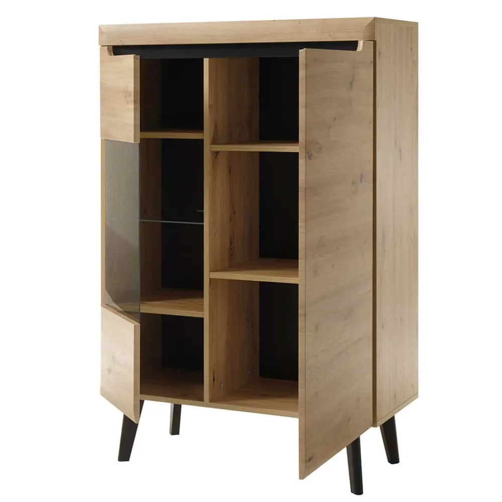 Wohnen Highboards<90x134x40 Highboard mit Glaseinsatz 2-türig - Olcian