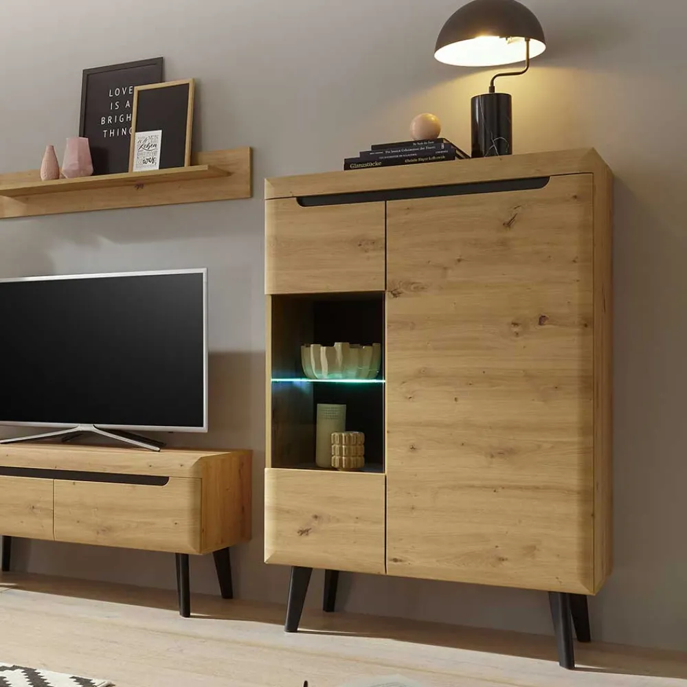 Wohnen Highboards<90x134x40 Highboard mit Glaseinsatz 2-türig - Olcian