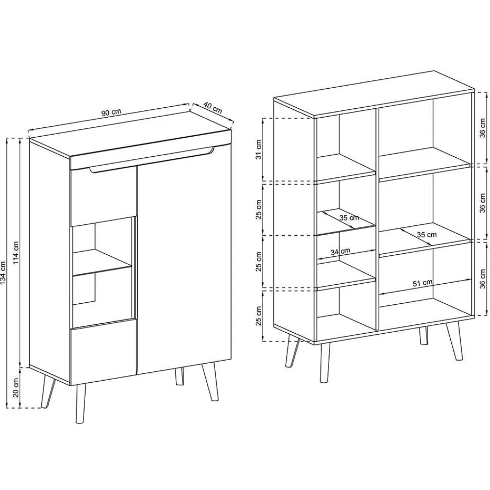Wohnen Highboards<90x134x40 Highboard mit Glaseinsatz 2-türig - Olcian