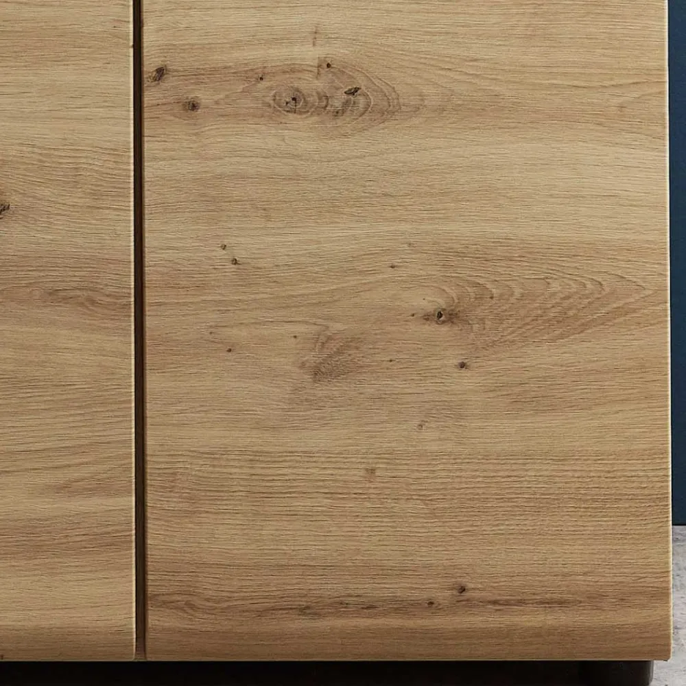 Wohnen Highboards|Vitrinen<80x148x37 Highboard mit Glaseinsatz in Holzoptik - Iniaco