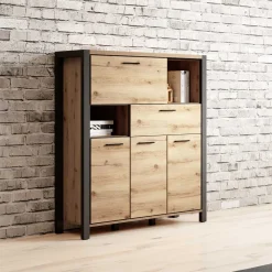 Wohnen Highboards<120x140x41 Highboard mit Klappe & 3 Türen - Zavorra
