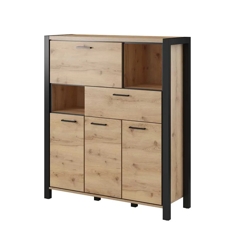 Wohnen Highboards<120x140x41 Highboard mit Klappe & 3 Türen - Zavorra