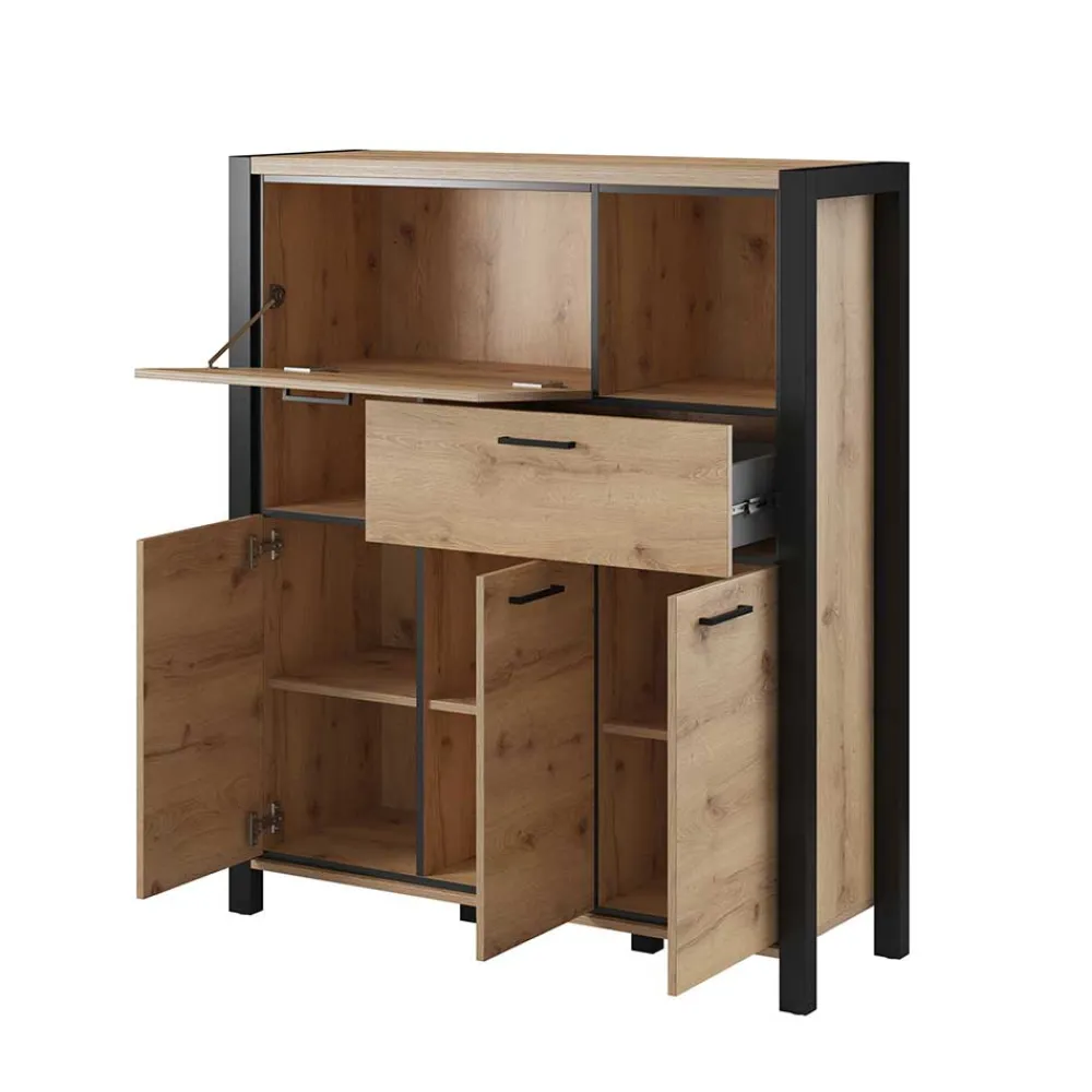 Wohnen Highboards<120x140x41 Highboard mit Klappe & 3 Türen - Zavorra