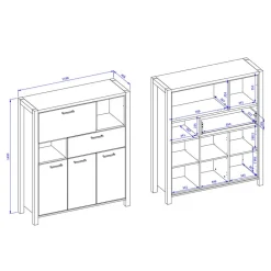 Wohnen Highboards<120x140x41 Highboard mit Klappe & 3 Türen - Zavorra