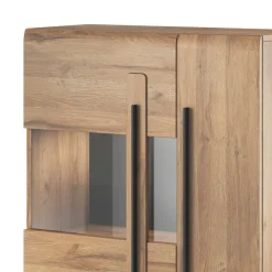 Wohnen Highboards<90x136x39 Highboard Vitrine in Eiche Holzoptik - Aberdeen