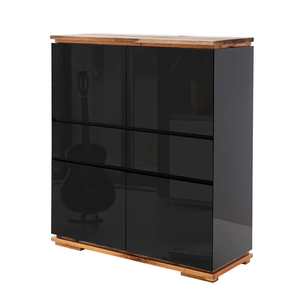 Wohnen Highboards|Kommoden<102x115x40 Hochglanz Kommode in Schwarz - Ercurs