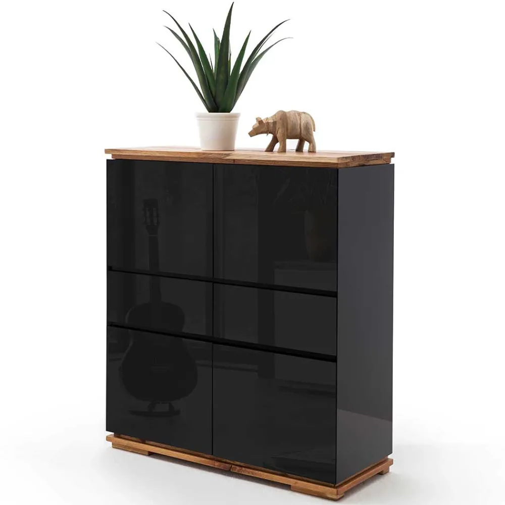 Wohnen Highboards|Kommoden<102x115x40 Hochglanz Kommode in Schwarz - Ercurs