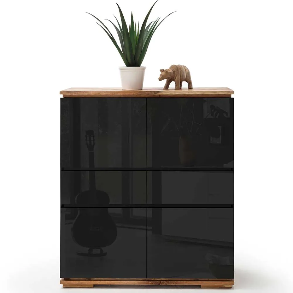 Wohnen Highboards|Kommoden<102x115x40 Hochglanz Kommode in Schwarz - Ercurs