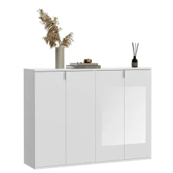 Wohnen Schränke<122x99x34 Hochglanz Schuhschrank in Weiß - Ejulia (zweiteilig)