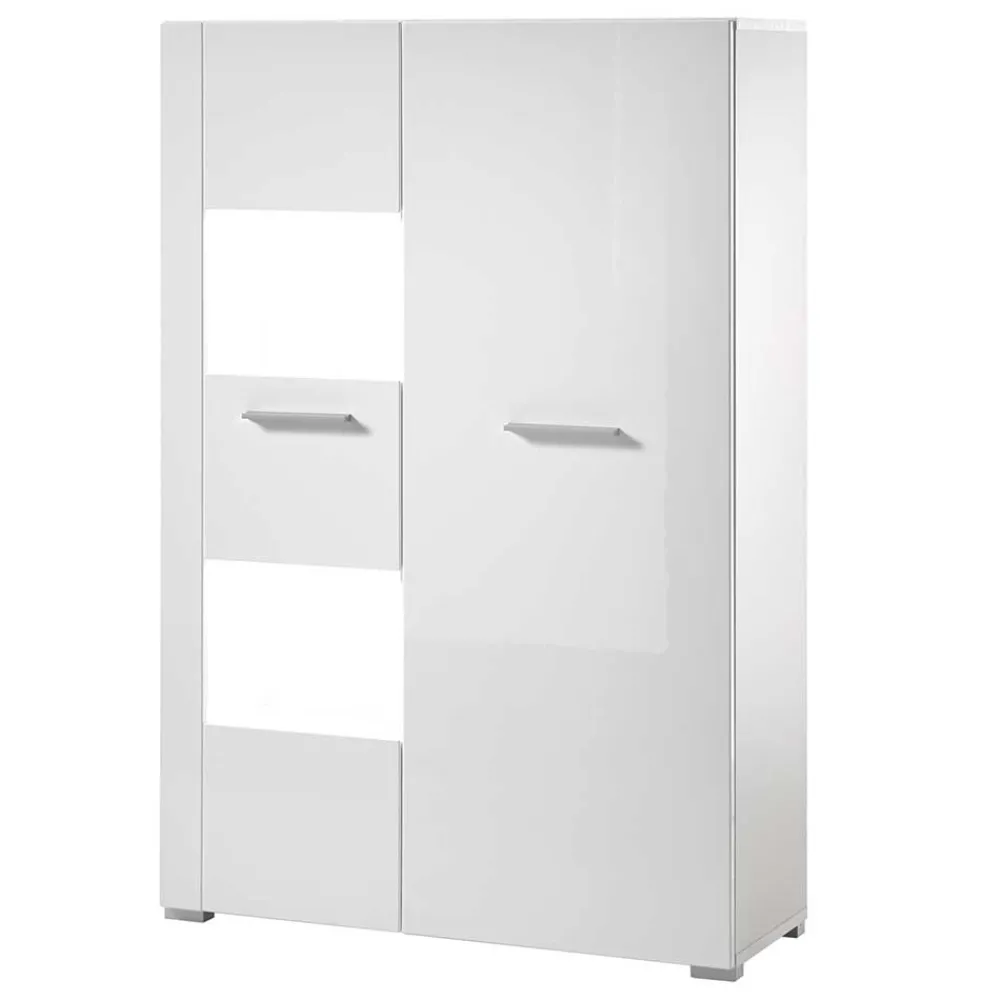 Wohnen Highboards|Vitrinen<80x123x35 Hochglanz Vitrinenschrank in Weiß - Timmona