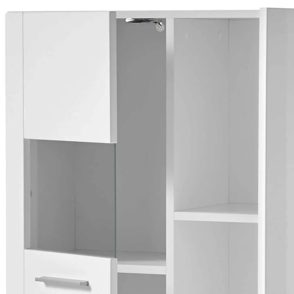 Wohnen Highboards|Vitrinen<80x123x35 Hochglanz Vitrinenschrank in Weiß - Timmona