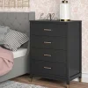 Wohnen Kommoden<76x106x51 Hochkommode in Schwarz und Gold - Lorenca