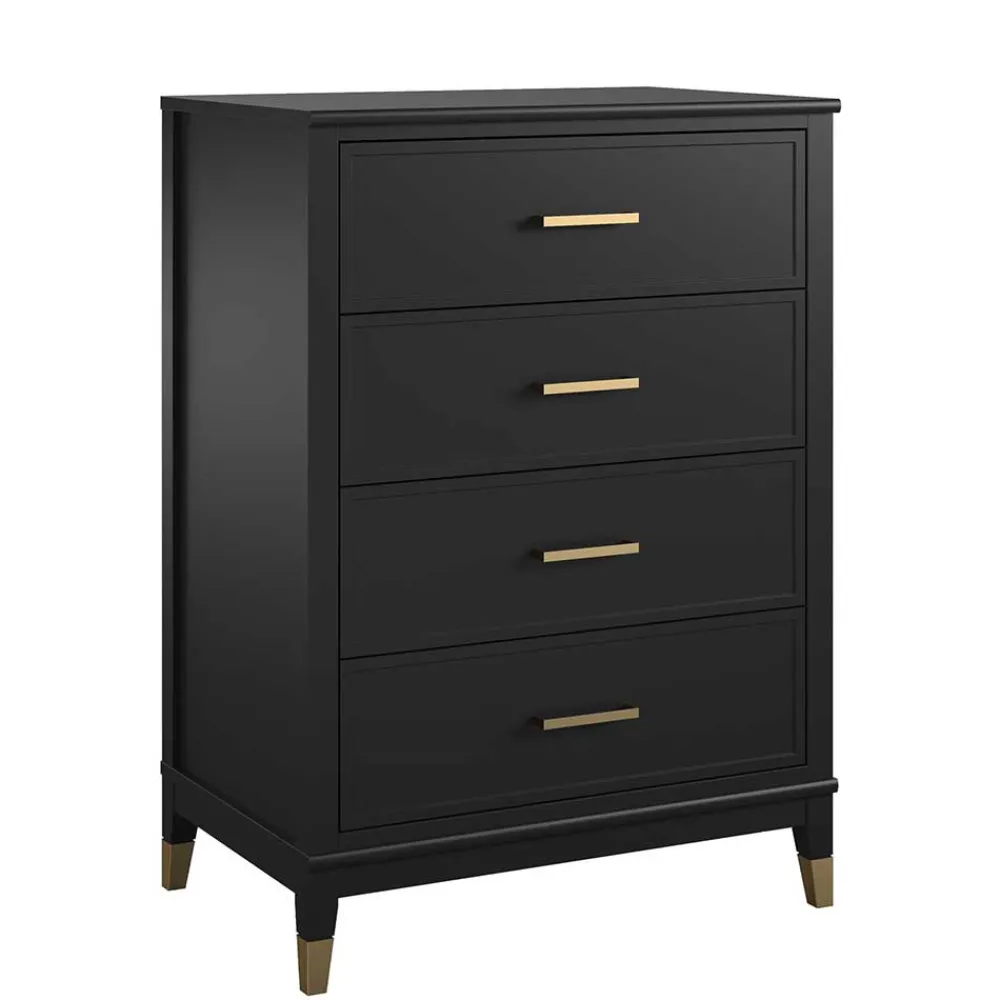 Wohnen Kommoden<76x106x51 Hochkommode in Schwarz und Gold - Lorenca