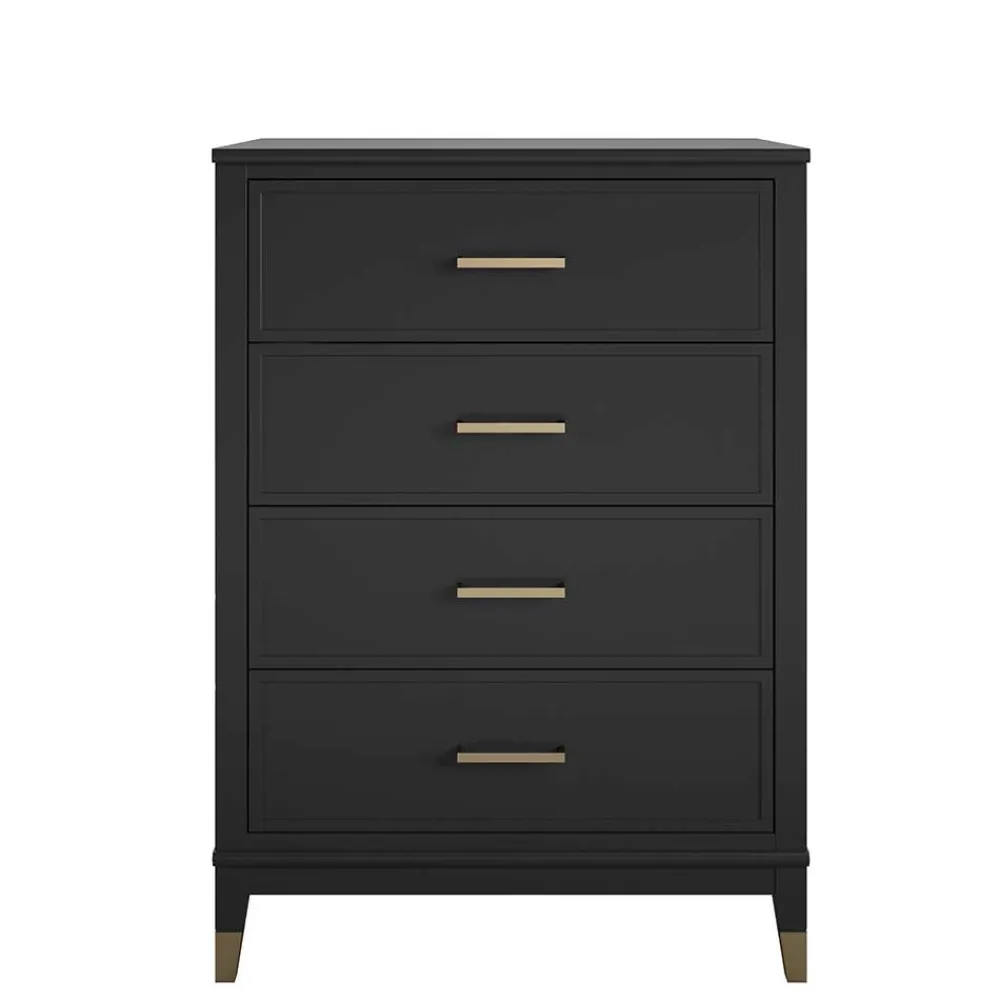 Wohnen Kommoden<76x106x51 Hochkommode in Schwarz und Gold - Lorenca