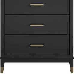 Wohnen Kommoden<76x106x51 Hochkommode in Schwarz und Gold - Lorenca
