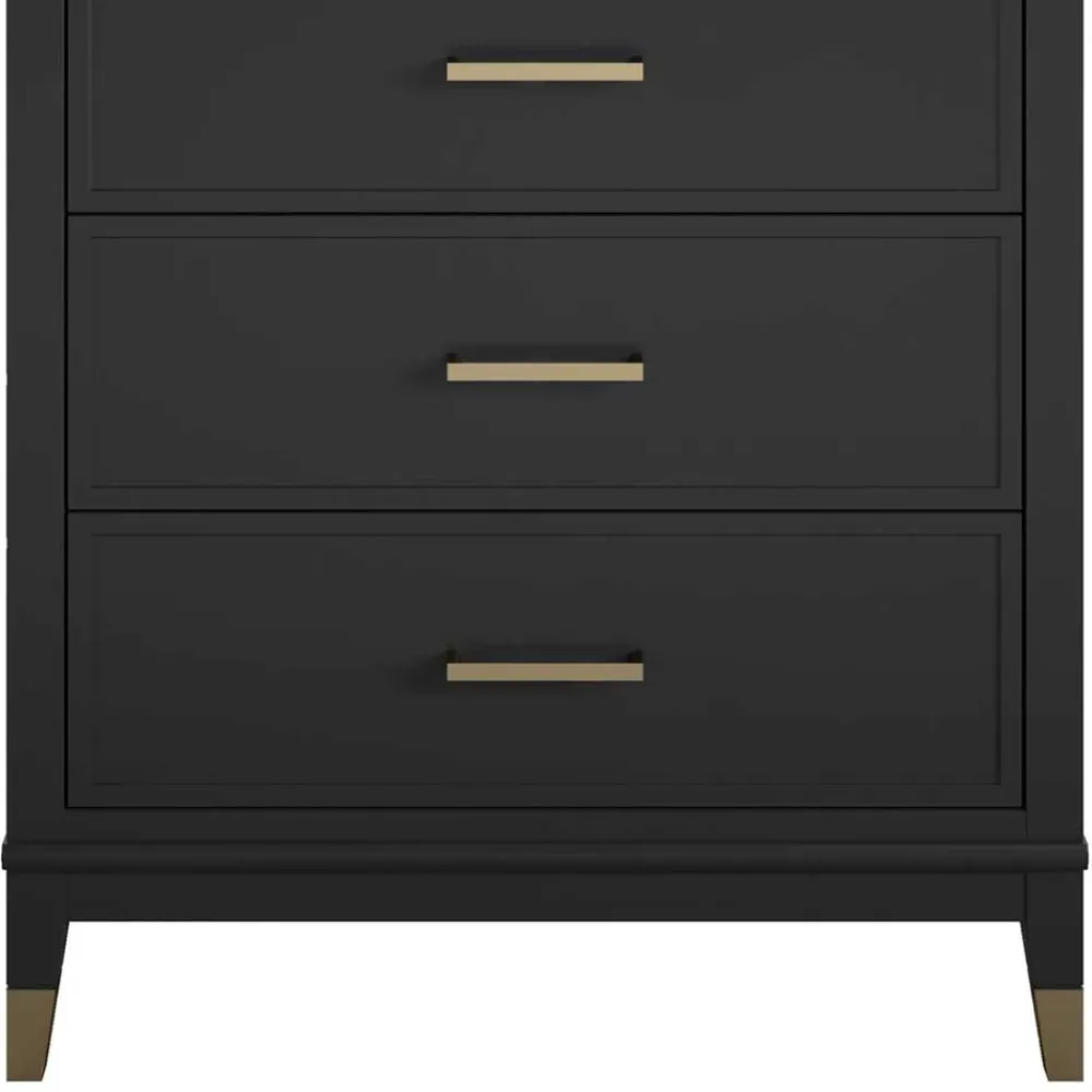 Wohnen Kommoden<76x106x51 Hochkommode in Schwarz und Gold - Lorenca