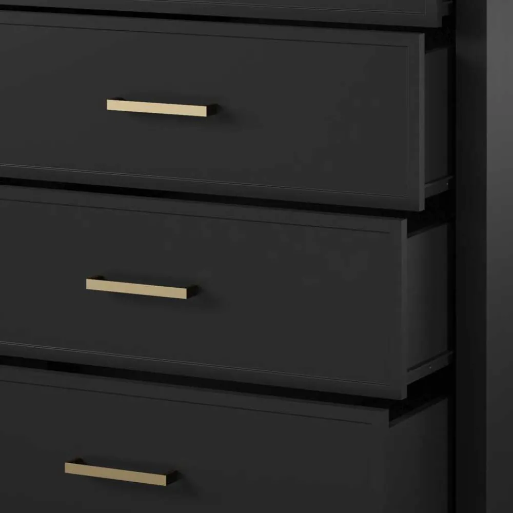 Wohnen Kommoden<76x106x51 Hochkommode in Schwarz und Gold - Lorenca