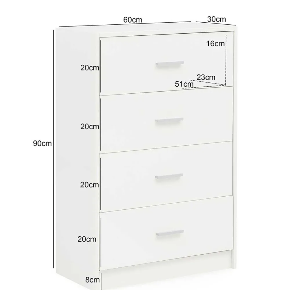 Wohnen Kommoden<60x90x30 Hochkommode mit vier Schubladen - Hank