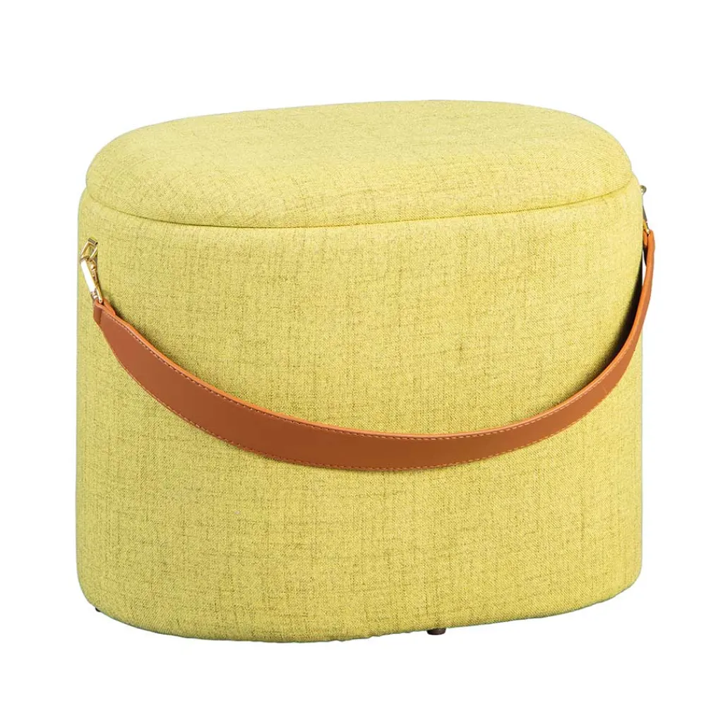 Wohnen Hocker<42x36x30 Hocker mit Griff in Gelbgrün Stoff - Domiano