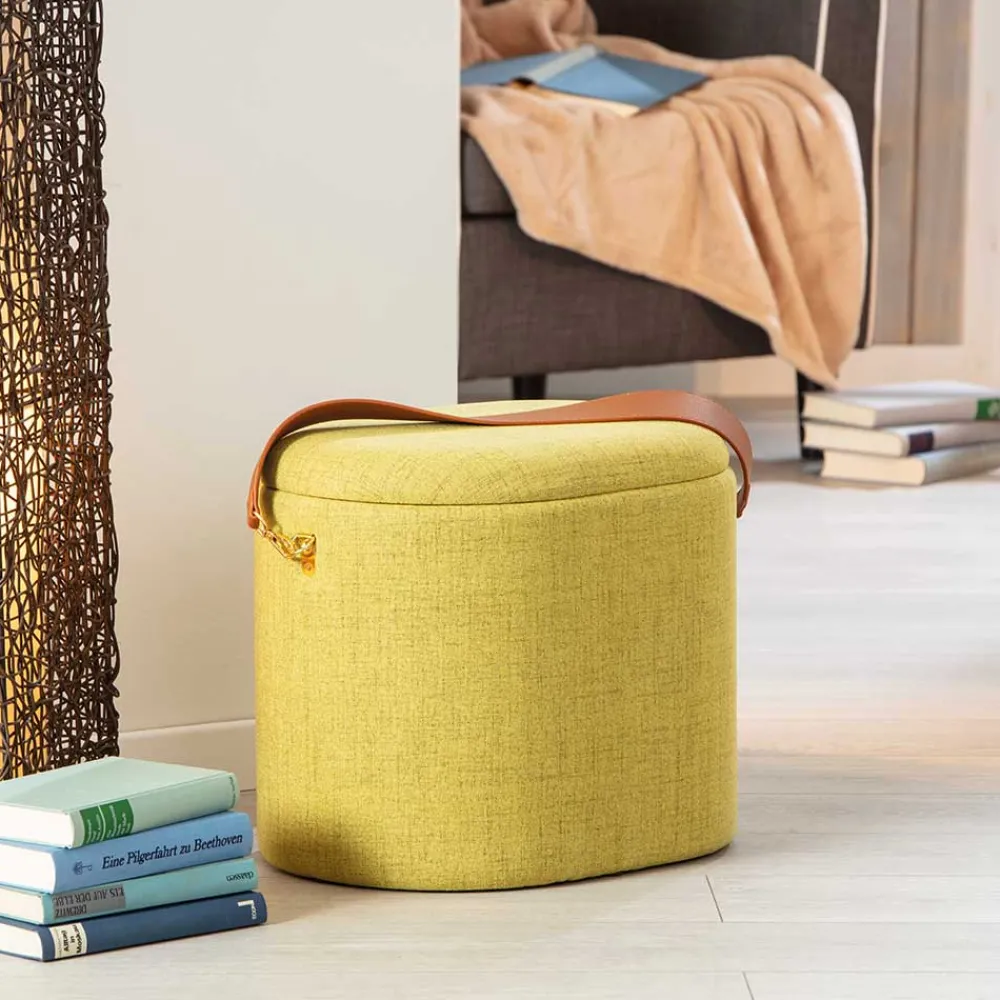 Wohnen Hocker<42x36x30 Hocker mit Griff in Gelbgrün Stoff - Domiano
