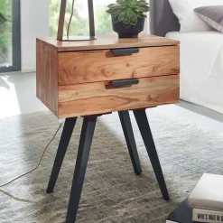 Wohnen Kommoden<47x65x35 Hohe Nachtkommode aus Akazie Natur - Ishi