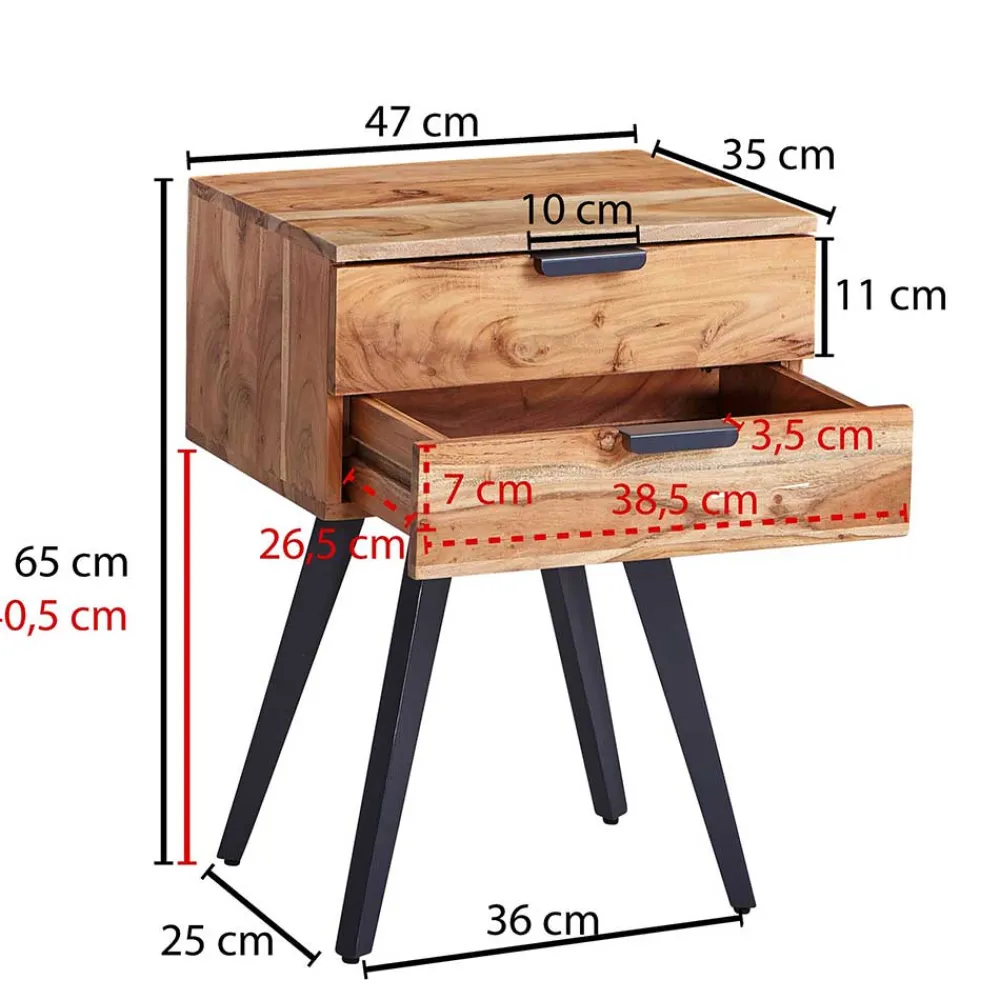 Wohnen Kommoden<47x65x35 Hohe Nachtkommode aus Akazie Natur - Ishi