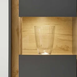 Wohnen Vitrinen<50x197x40 Hoher Wohnzimmerschrank mit Glaseinsatz - Ahilav