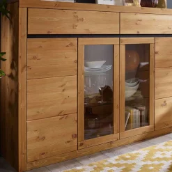 Wohnen Highboards|Kommoden<177x125x42 Holz Schrank mit 2 Glas Türen - Filedria