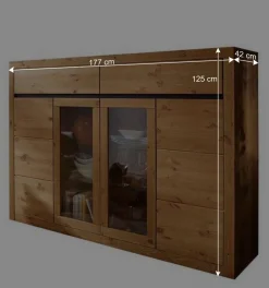 Wohnen Highboards|Kommoden<177x125x42 Holz Schrank mit 2 Glas Türen - Filedria