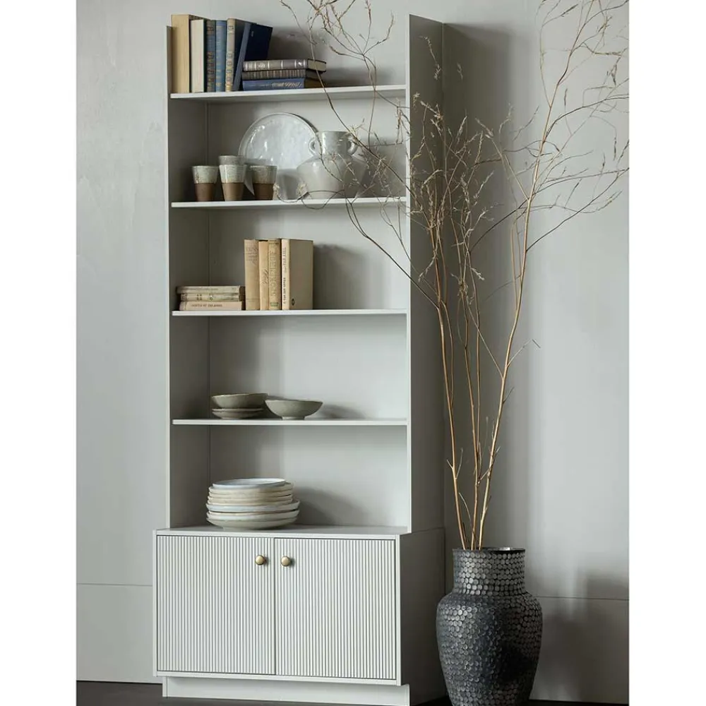 Wohnen Regale<80x200x35 Holzregal in Grau im Skandi Design - Huvina