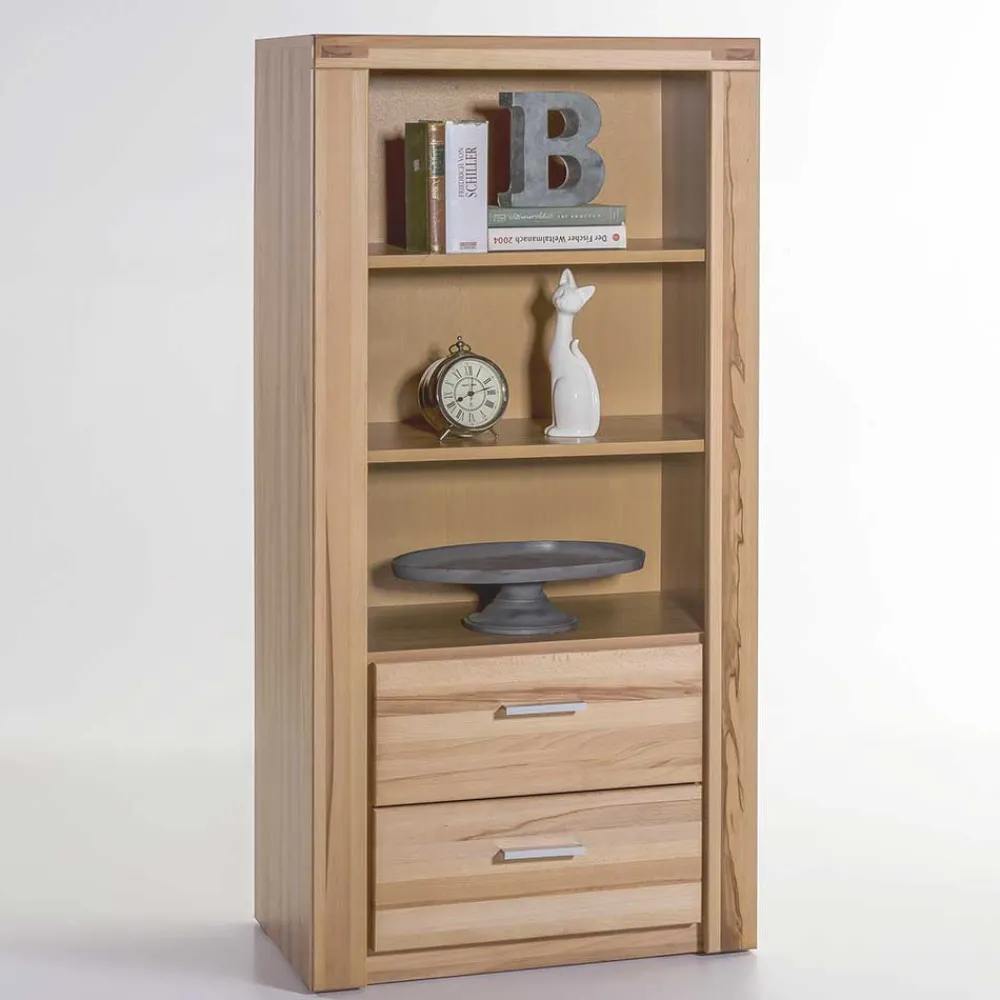 Wohnen Regale<68x140x40 Kernbuche Regal mit 2 Schubladen - Uhelia