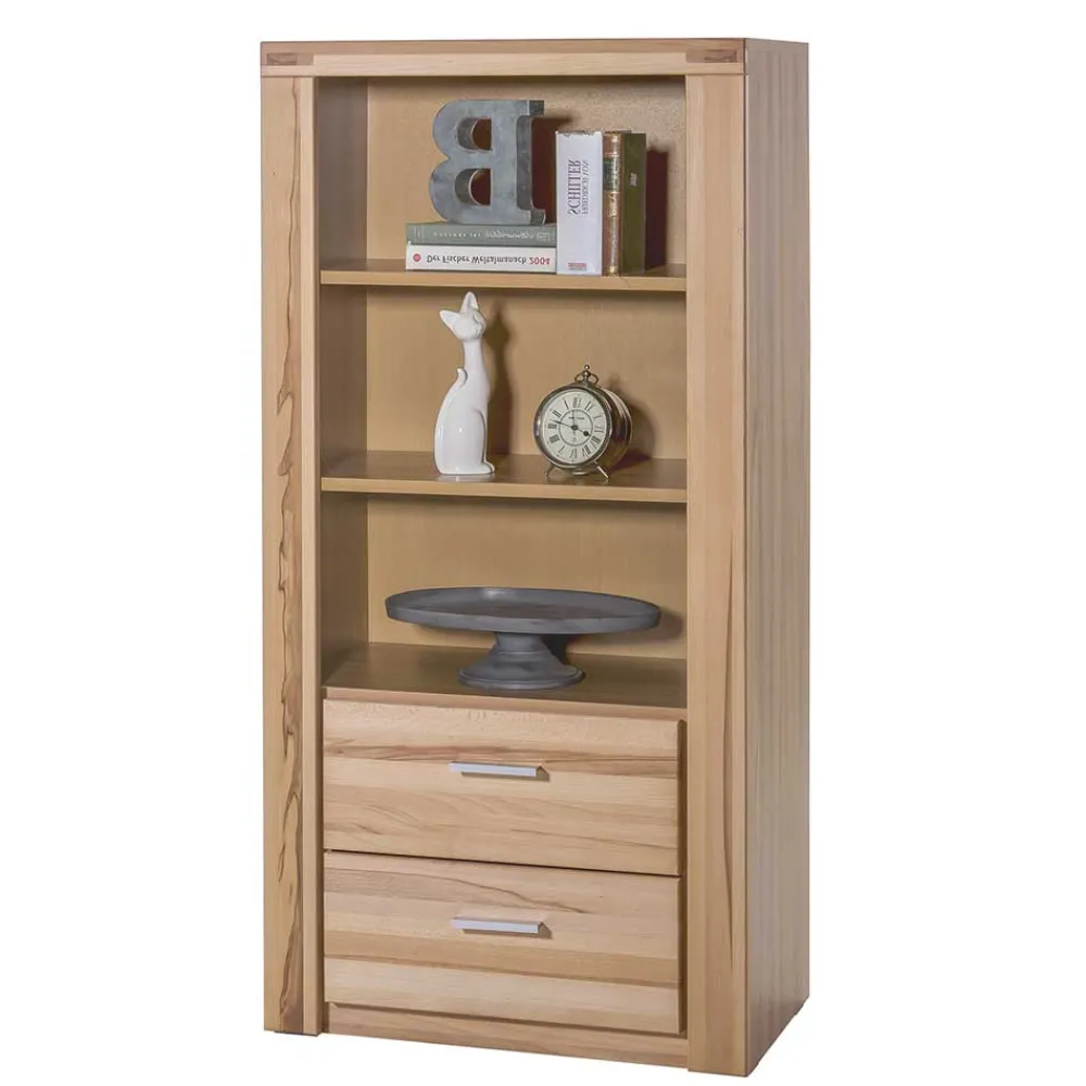 Wohnen Regale<68x140x40 Kernbuche Regal mit 2 Schubladen - Uhelia