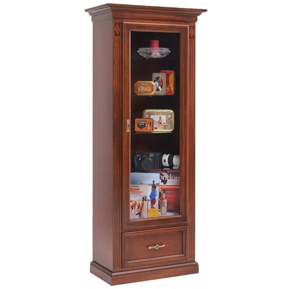 Wohnen Vitrinen<74x184x42 Klassische Vitrine in Walnussfarben - Sienna