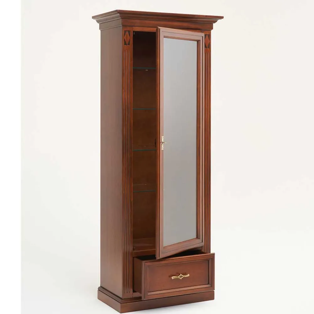 Wohnen Vitrinen<74x184x42 Klassische Vitrine in Walnussfarben - Sienna